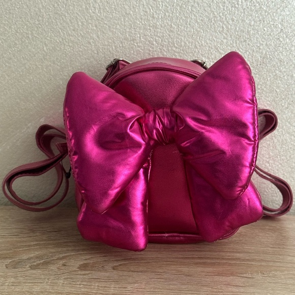 Bath & Body Works Handbags - Bath & Body Works Metallic Hot Pink Mini Puffy Bow Backpack